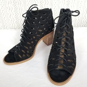 Gianni Bini Suede Cut Out Lace Up Peep Toe Bootie